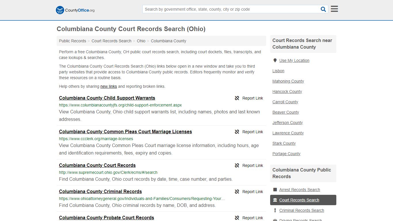 Columbiana County Court Records Search (Ohio) - County Office